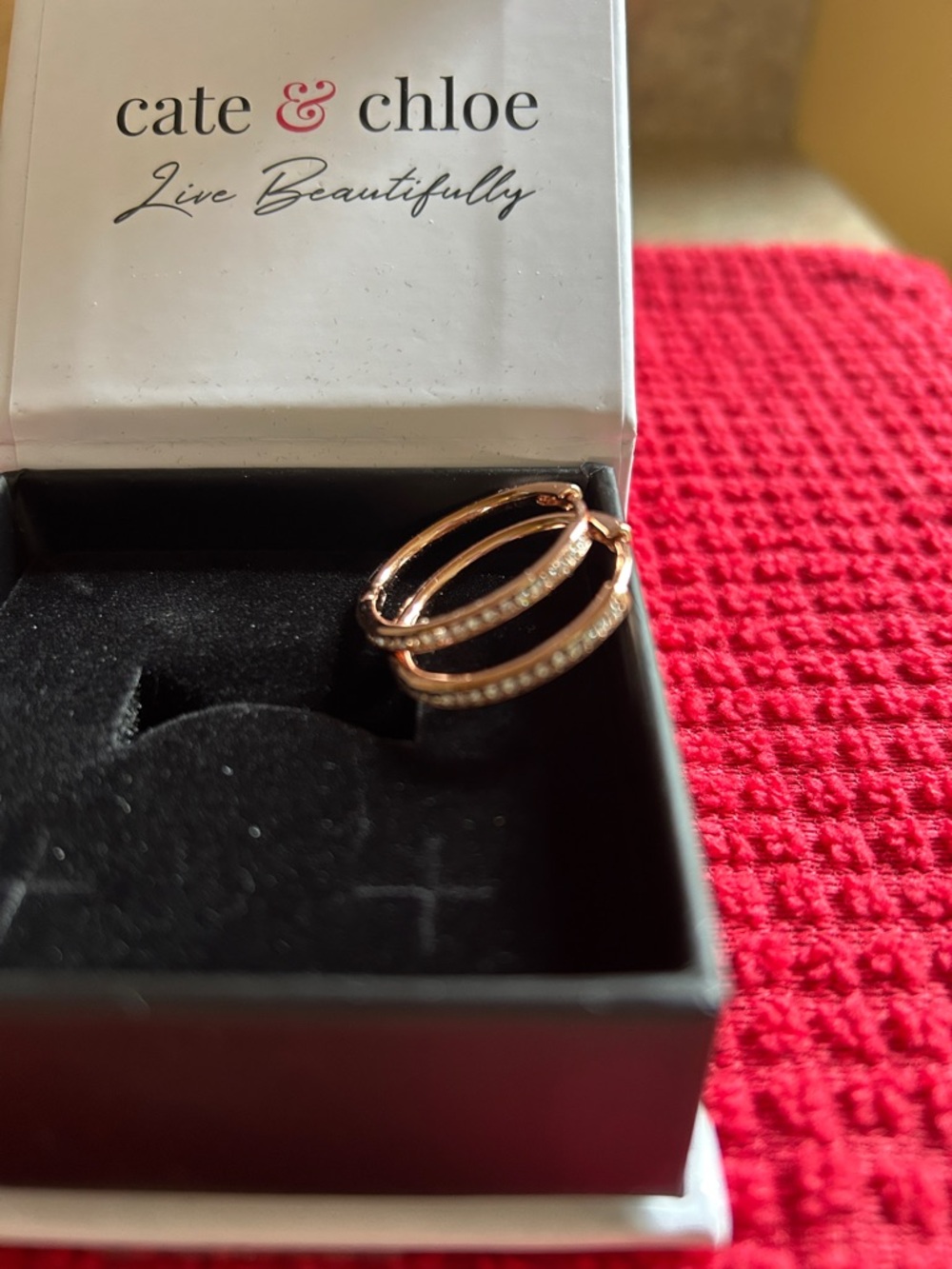 Cate & Chloe Rose Gold Hoop Earrings with Crystals New